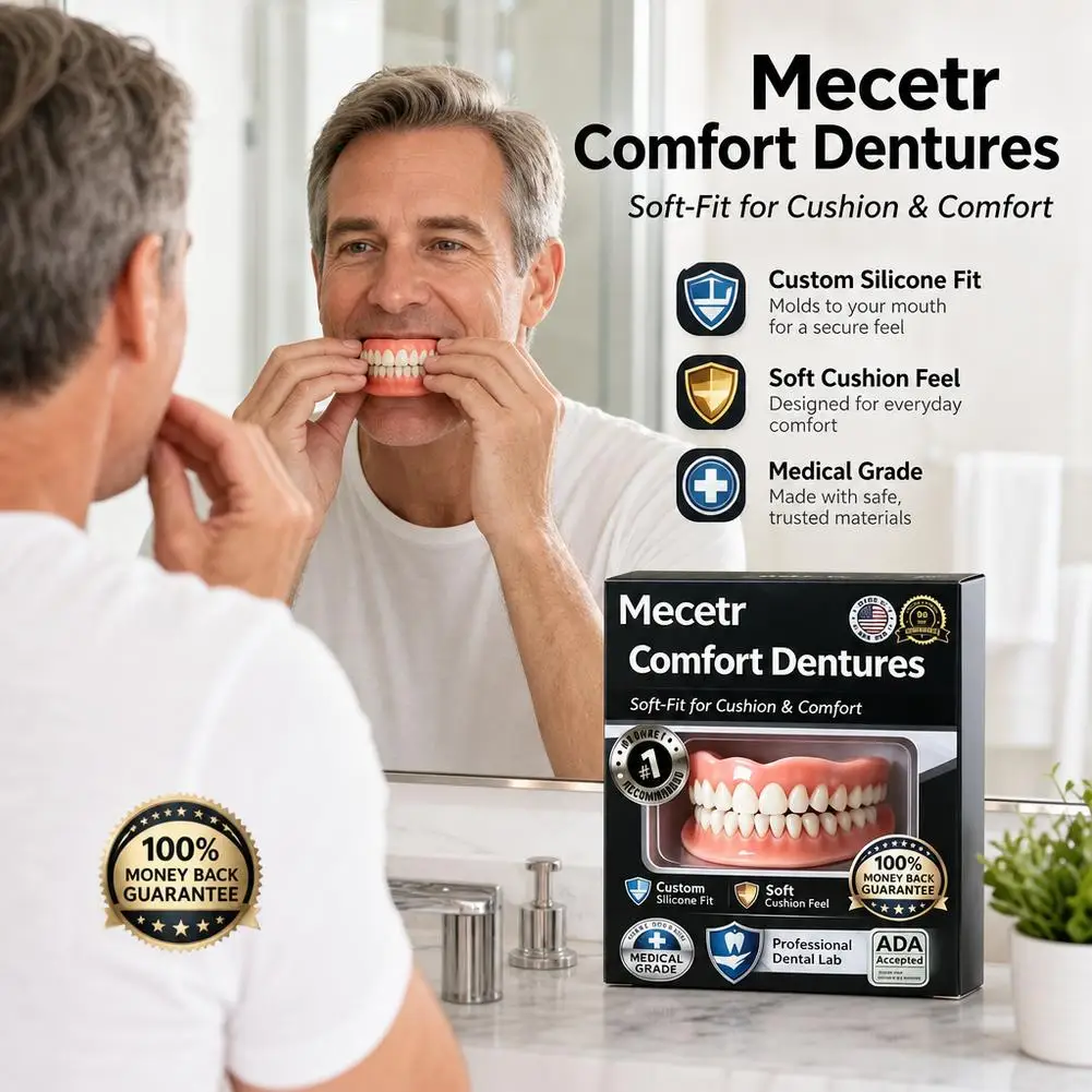 Temporary Full Dentures Realistic Silicone Upper & Lower False Teeth Kit Comfort Soft Natural False Teeth For Seniors Use