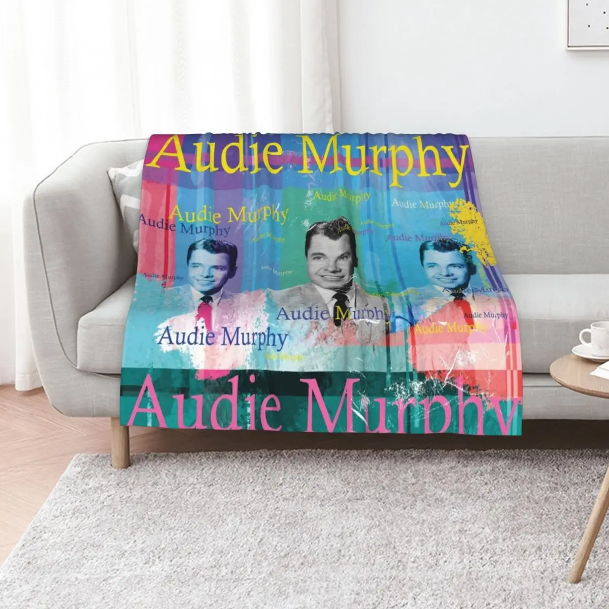 aesthetic, portrait, American actor western hero Audie Murphy Throw Blanket Sofa wednesday Plaid on the sofa Blankets