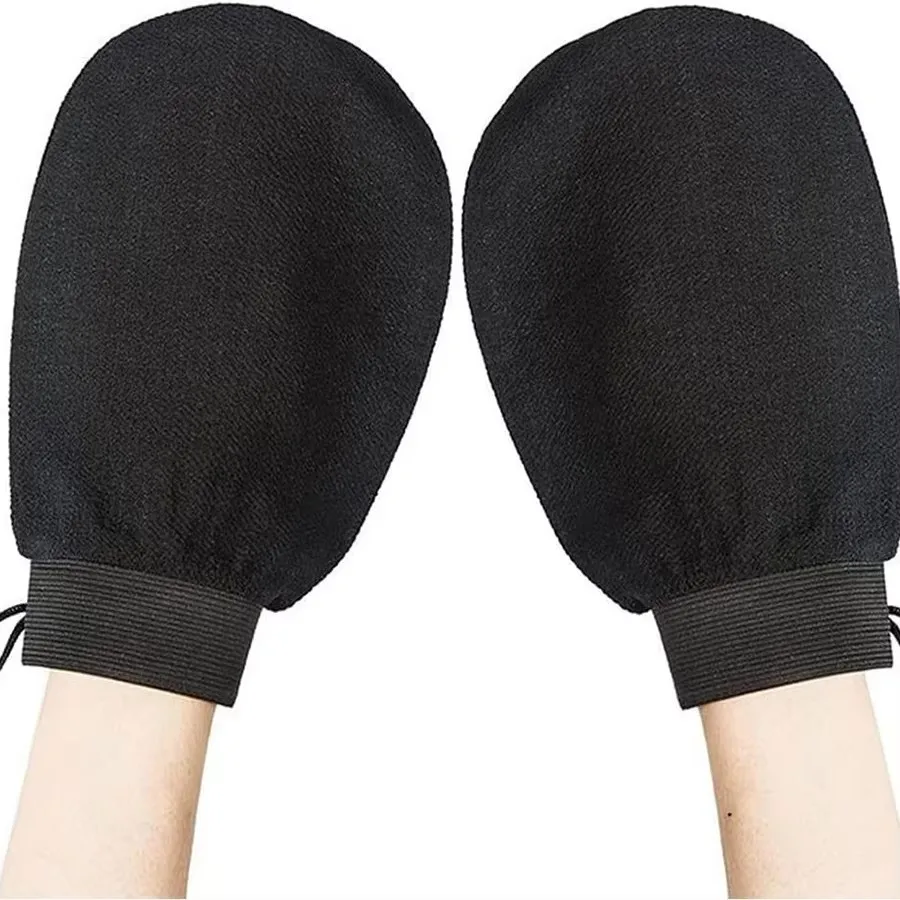 Black Single Piece Exfoliating Bath Towel Glove with Medium Sand Double-Sided Massage for Back Scrubbing And Dead Skin Removal