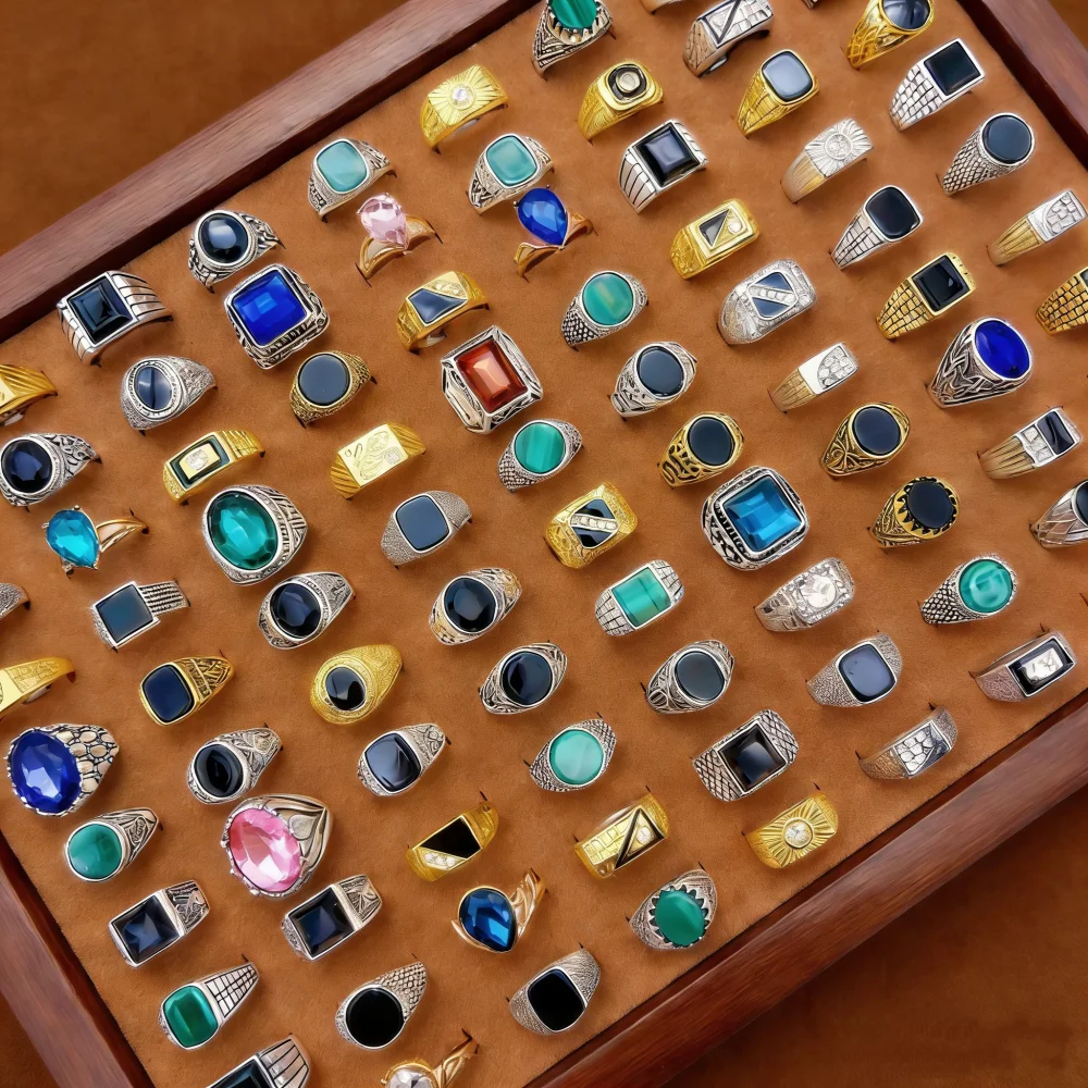 

6/8/12/24/36/48/100Pieces Vintage Fashion Geometry Square Rings Set For Women Men Mix Style Classic Retro Jewelry Party Gifts