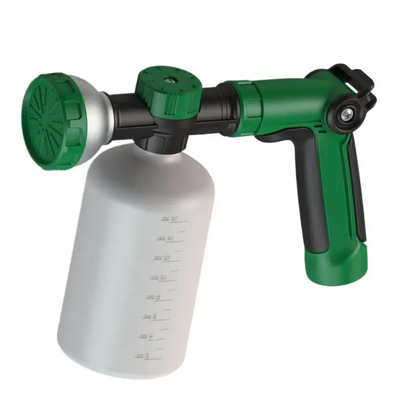 Pistola de água multifuncional, modo ajustável, bico, arruela de mangueira, pulverizador de jato de rega, com recipiente de espuma, ferramentas de fertilizante