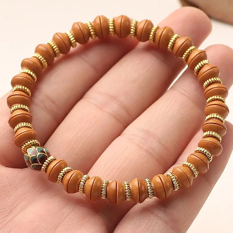 Natural Olive Kernel Carving Section Small Gold Bowl Spacer Design Luckily Money Collection Birthday Gifts Hand String for Women