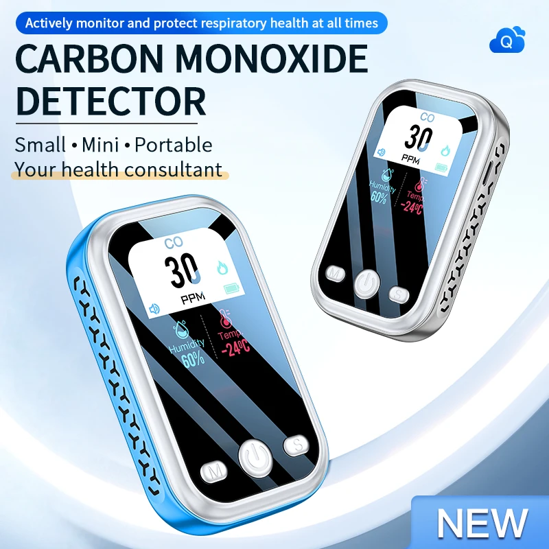 Portable Carbon Monoxide Detectors, 3 in 1 CO Monitor(Temperature, Humidity and Carbon Monoxide Value), Alarm Function, Landyard