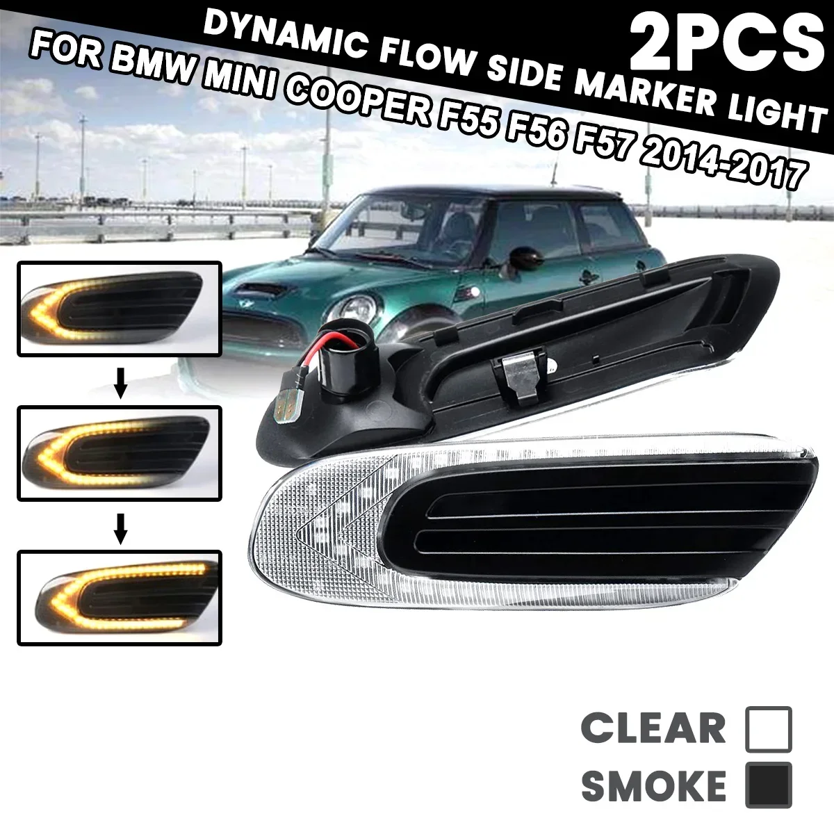 

12В панель для MINI COOPER F55 F56 F57, 1 пара, динамические боковые повторители, дневные ходовые огни, светодиодные боковые указатели поворота с динамическим эффектом, лампы указателей поворота