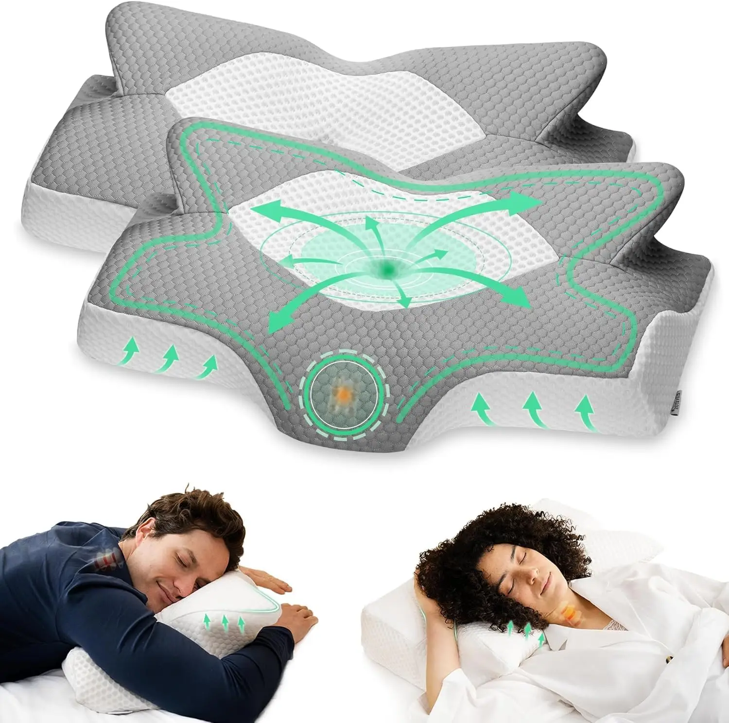 

Cervical Memory Foam Pillow 2 Pack for Neck Pain Relief, Ergonomic Support for Side and Back Sleepers with Cooling Breathable