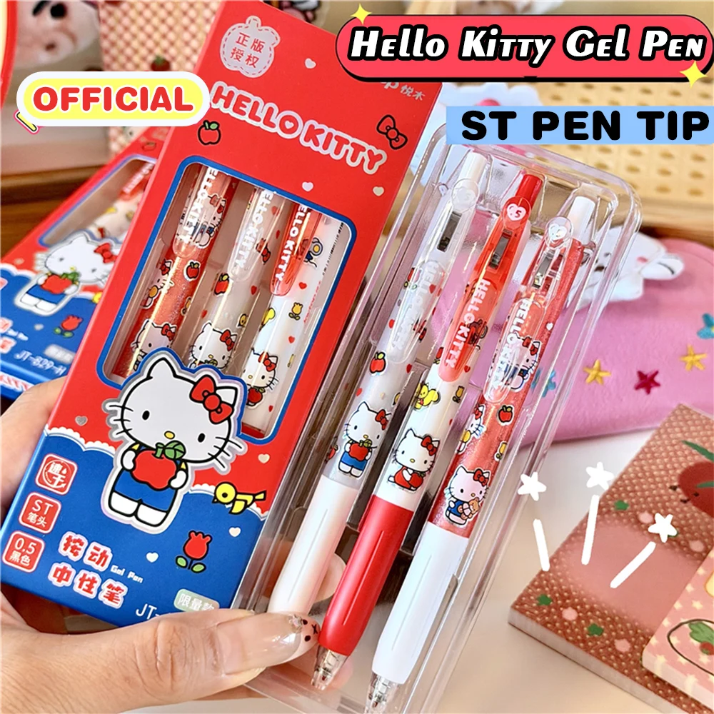 Bolígrafos de Gel Kawaii Sanrio de 0,5mm, bolígrafo negro bonito de Hello Kitty Cinnamoroll Kuromi, suministros de papelería para estudiantes, regalos, 3 uds.
