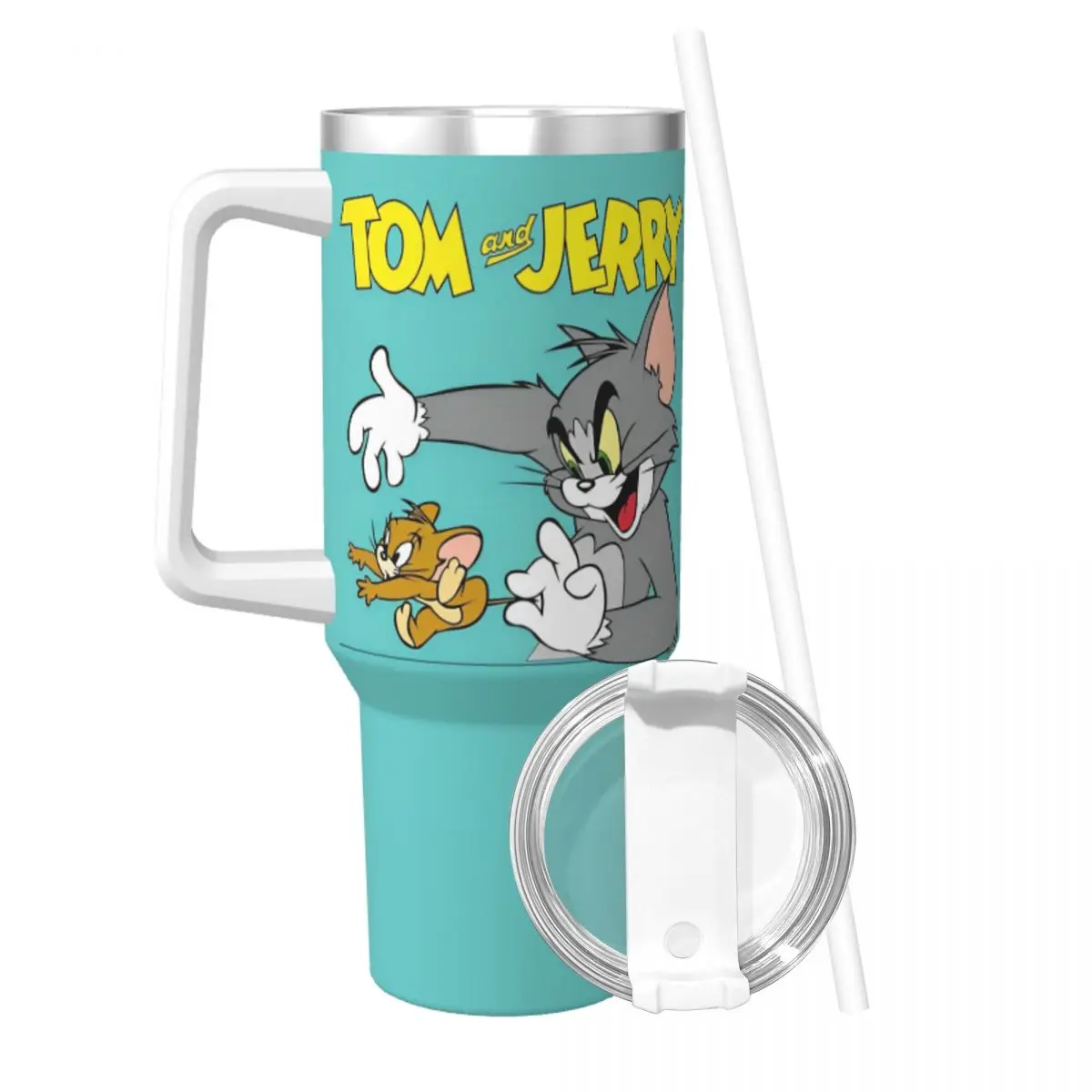 Tom And Jerry Funny Stainless Steel Tumbler Cat and Mouse Travel Mugs Cup 40oz Thermal Mug Keep Heat Cold Drink Water Bottle