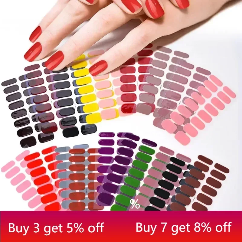 1 Sheet Semi-cured Gel UV Nail Art Stickers Solid Colors Style Design Nail Art Manicure Women Lacquer Strips On Nails Decals