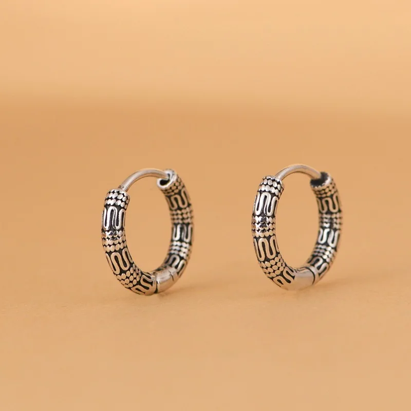 

Snake Curve Nepal Exotic Thai Silver Hoop Earrings for Women Glossy 925 Sterling Silver Hollow Circles Earrings Vintage Brincos