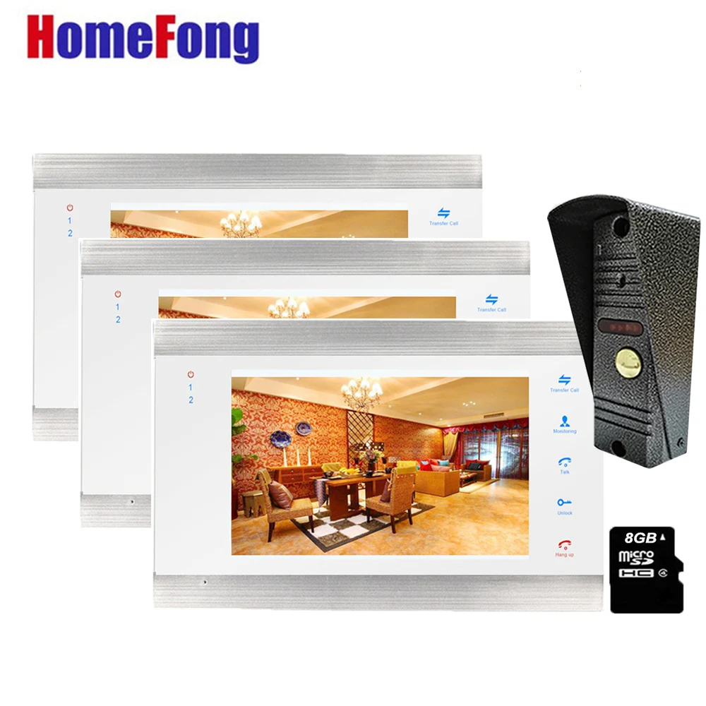 Homefong Wired Record Video Intercom for Home 7 Inch Video Door Phone Doorbell with Camera Multiple Kits Night View Monitor Door