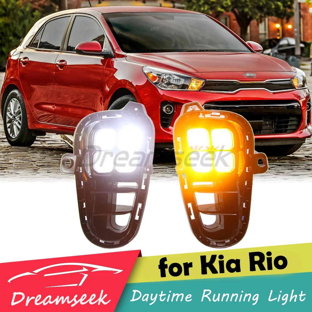 LED DRL Daytime Running Light for Kia Rio 2018 2019 2020 Headlight Fog Lamp w/ Turn Signal Car Front Bumper Day Running Light