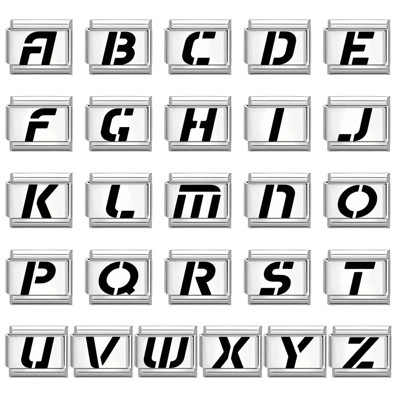 Creativity Laser Engraving 26 English Letters Charm Links Fit 9mm Bracelet Stainless Steel Making DIY Jewelry Gifts Wholesale