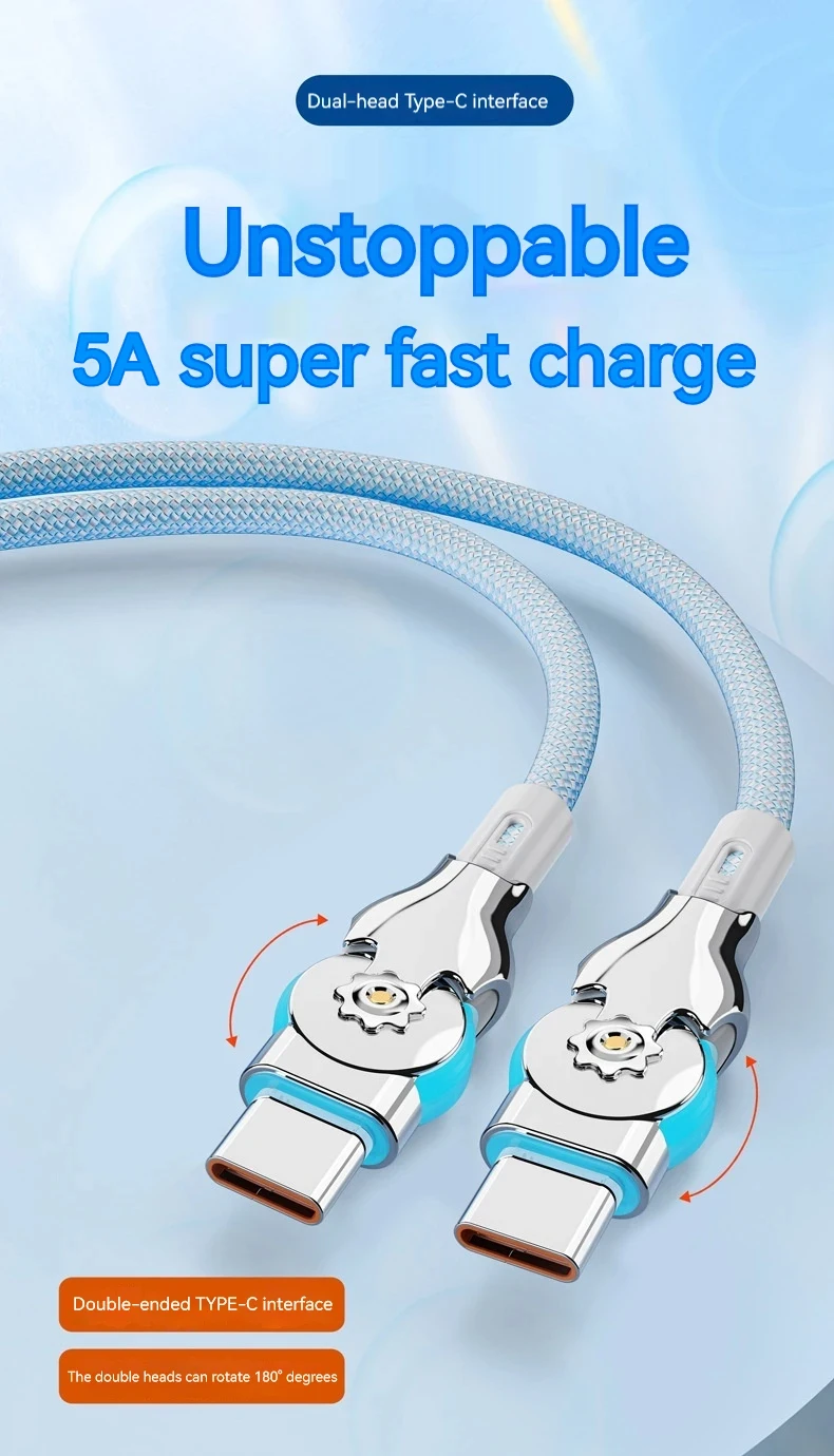 Type C to USB C Cable Double Elbow Rotating with Light 30W Fast Charger Cable For iPhone 15 Pro Samsung A54 Charging Alloy Cord