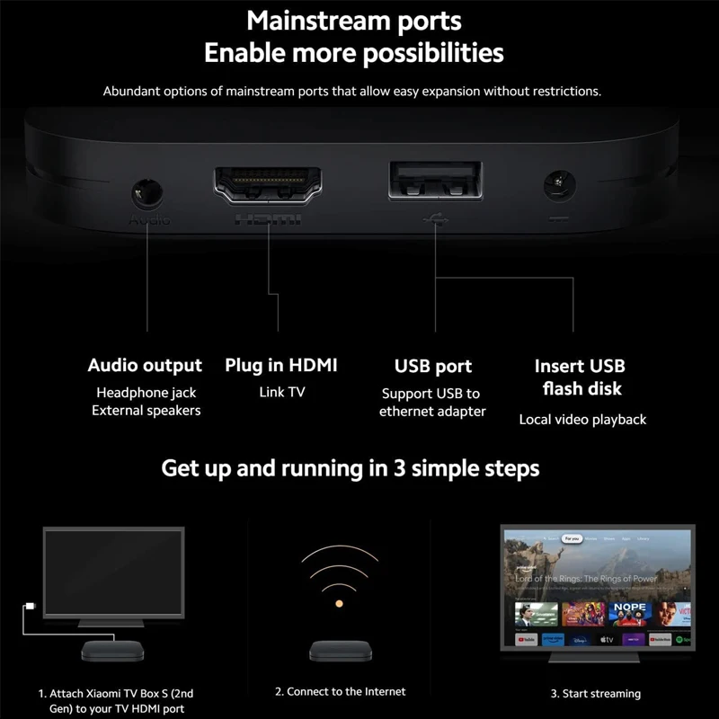 Xiaomi TV Box S 2nd Gen 4K Ultra HD Streaming Media Player Google TV Box WiFi Bluetooth 5.2 Dolby Vision HDR10 + TV Play Box