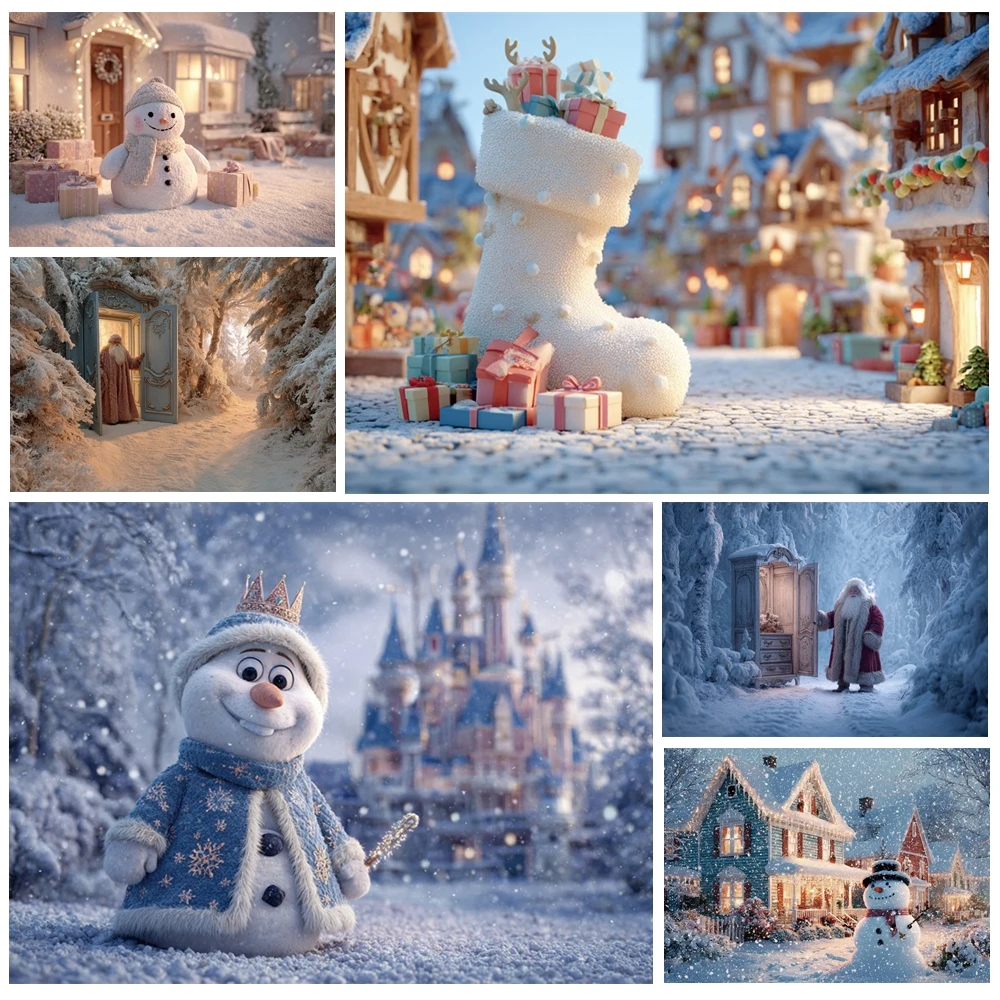 

MOON.QG Fairy Christmas Photography Backdrop Santa Snowman Town Background Wallpaper Photo Studio Photozone Portrait Poster