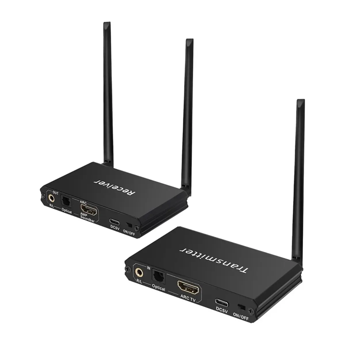 A85P 2.4GHz Wireless ARC Optical Audio Transmitter Receiver for TV Pojector,CEC Control for R/L 3.5mm RCA Amplifier Speaker