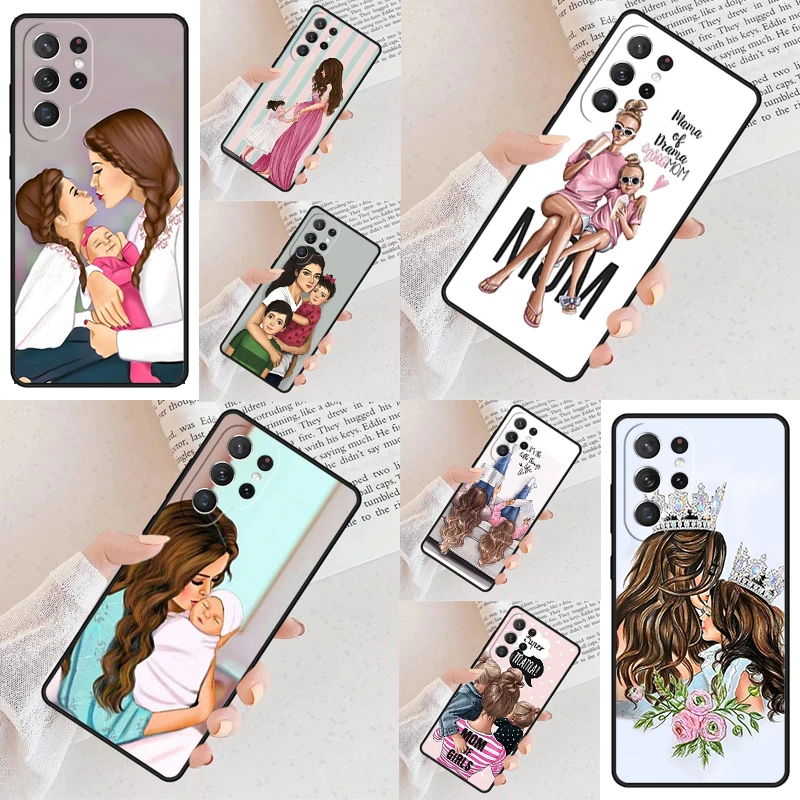 SUPER MOM MUM MOTHER MAMA CUTE BABY Phone Case For Samsung Galaxy S24 S23 S22 S21 Ultra S10 Note 10 Pro S20 Plus FE S9 S8 Cover