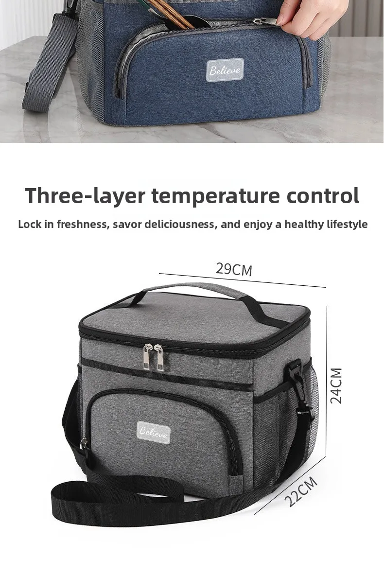 Isolierte Tasche, große Picknicktasche für den Außenbereich, isolierte Umhängetasche aus Oxford-Stoff, verstärkte Kühltasche mit Aluminiumfolie. – Detail 6