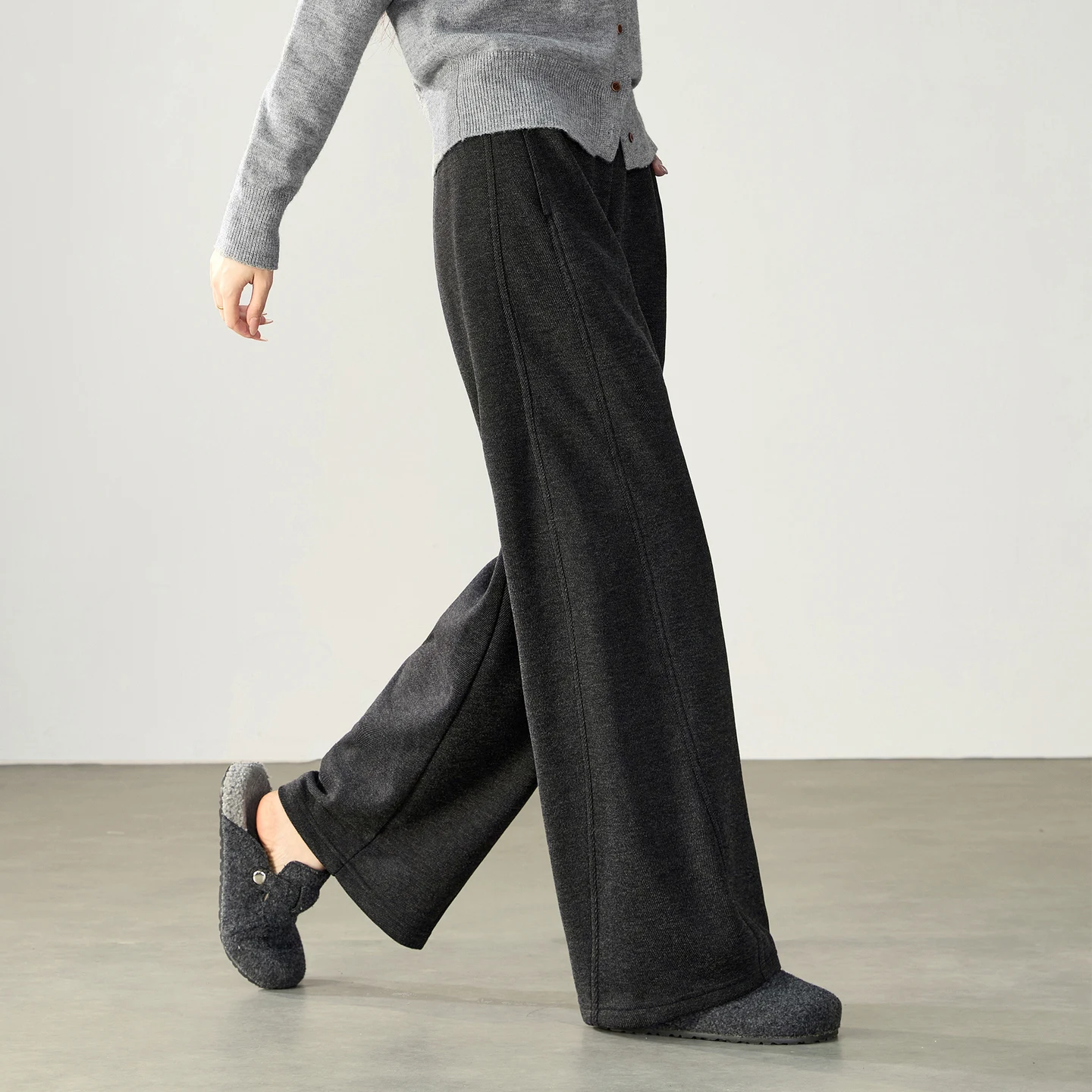 SENTUBILA Women's Wide Leg Pants Winter Fleece Lined Warm 2026 Elastic High Waist Trousers Casual Knit Commute Pants 164KD6346