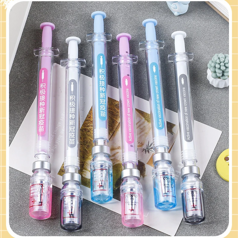 

60PCS Chinese version Syringe Gel Pen Simulation Eliminates Injection Syringe Shape Ballpoint Pen