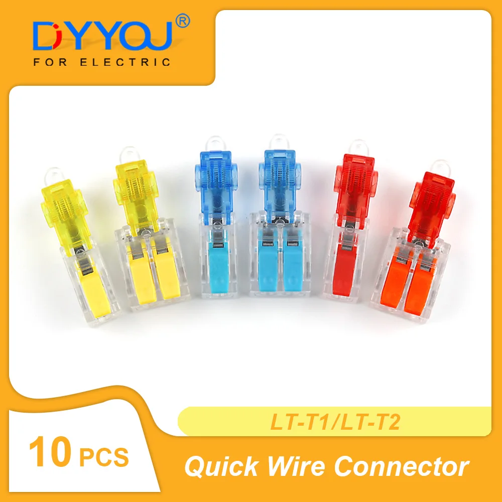 10PCS T-Type Stripping Free Wire Connector Fast Splitter Terminal Block Universal Lever Wiring Connector With Fixing Hole 250V