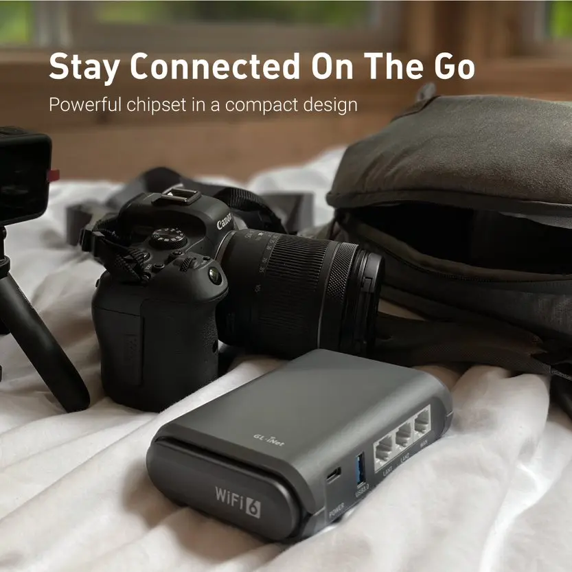 GL.iNet GL-AXT1800 (Slate AX) - جهاز توجيه السفر VPN المحمول النهائي لك. استمتع بـ Wi-Fi 6 آمن وعالي السرعة أثناء التنقل