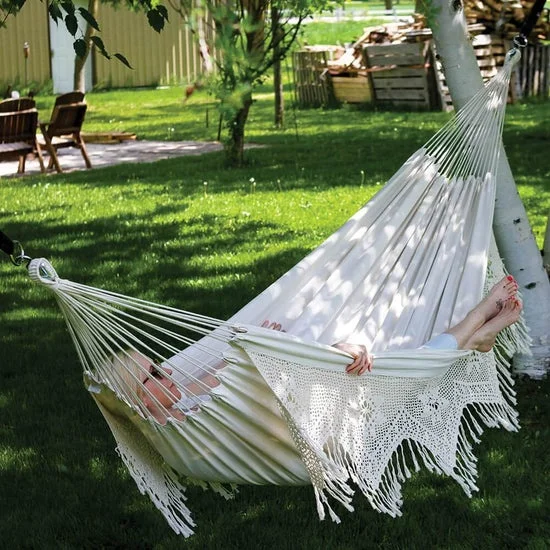 BODI Handmade Boho Luxury Brazilian Deluxe Double Hammock Custom Linen Cotton Camping Outdoor  with Macrame Beach Swing