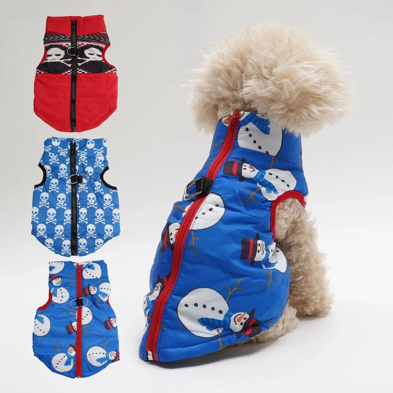 3 Pack Pet Clothes Full Print Skeleton Spider Web Snowman Deer Snowflake Printed Traction Hole Cotton Vest for Dogs And Cats