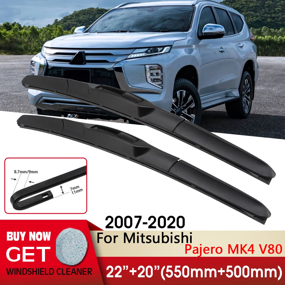 

Car Wiper Front Wiper Blades 22"+20" For Mitsubishi Pajero MK4 V80 2007-2020 Fit U Hook Arm Windshield Windscreen Front Window