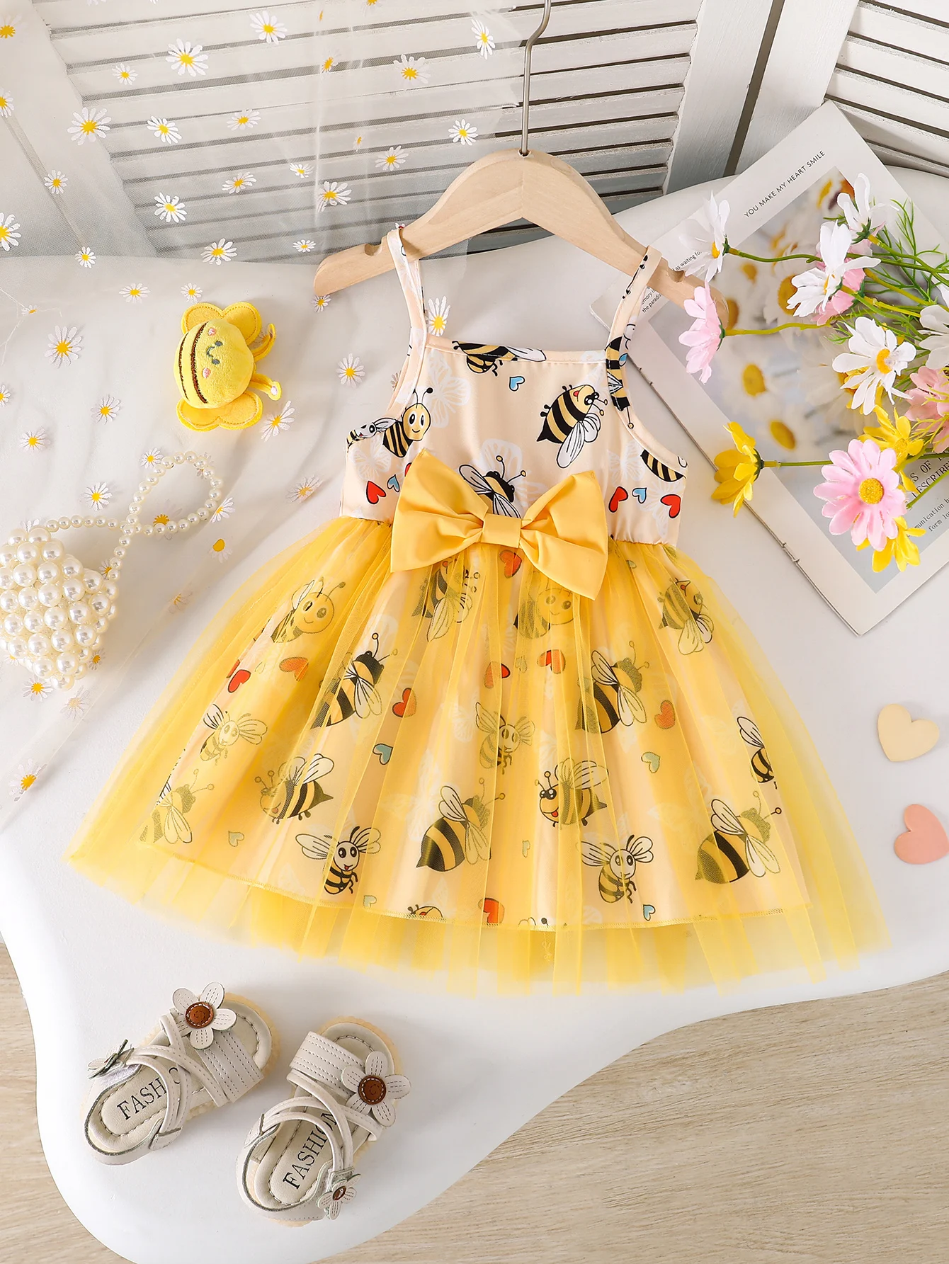 1-teiliges Sommerkleid für Babymädchen, ärmelloses Kleid mit quadratischem Ausschnitt und Tiermuster, mit Schleife verziert, süßer und eleganter Stil für Babymädchen, vielseitiges Tutu-Kleid, Geschenk