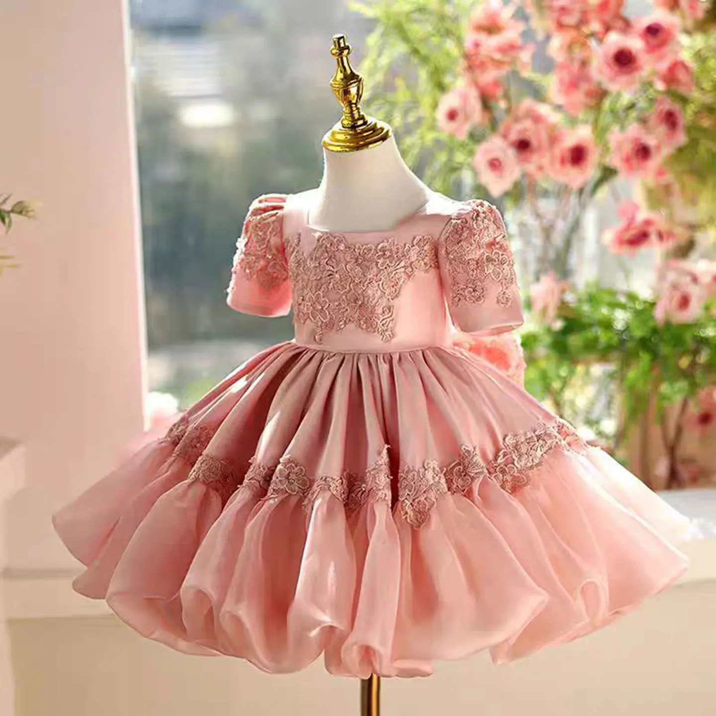 Jill Wish J455 White Children Satin Puffy Flower Girl Dress Knee Length Princess Baby Wedding 1st Birthday Party Holiday Gown