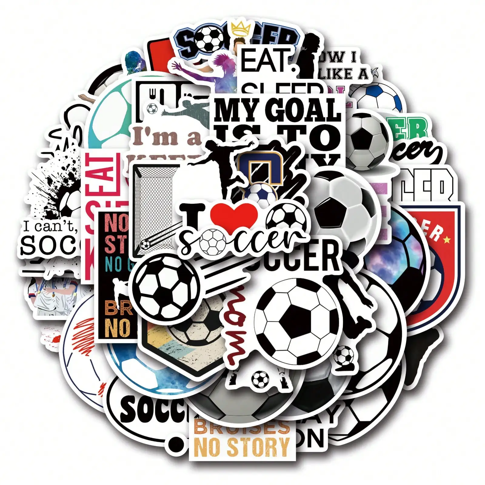 

50 Pcs Football Stickers, Decorative Stickers, Water Bottle And Laptop Stickers, Colorful Stickers, Notebook, Phone Case, Guitar, Skateboard Stickers