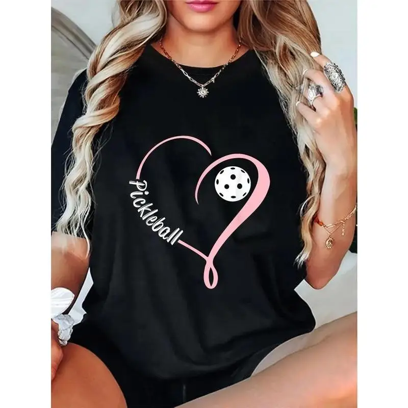 

New Trendy Pickleball Lovers Heart T-shirt Women Men Unisex Funny Cute Sport Game Fan Tee Casual Daily Wear Top Gift