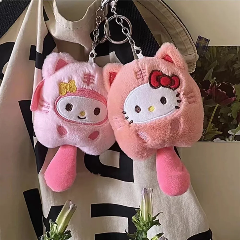 Sanrio Hello Kitty Pluche Sleutelhanger Poppen Kawaii Kuromi Cinnamoroll Cartoon Pluche Rugzak Hanger Accessoires Meisjes Geschenken Speelgoed