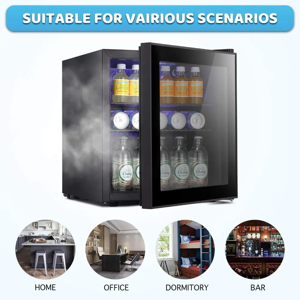 Mini Fridge Cooler - 70 Can Beverage Refrigerator Black Glass Door for Beer Soda or Wine, Small Drink Dispenser Machine Clear