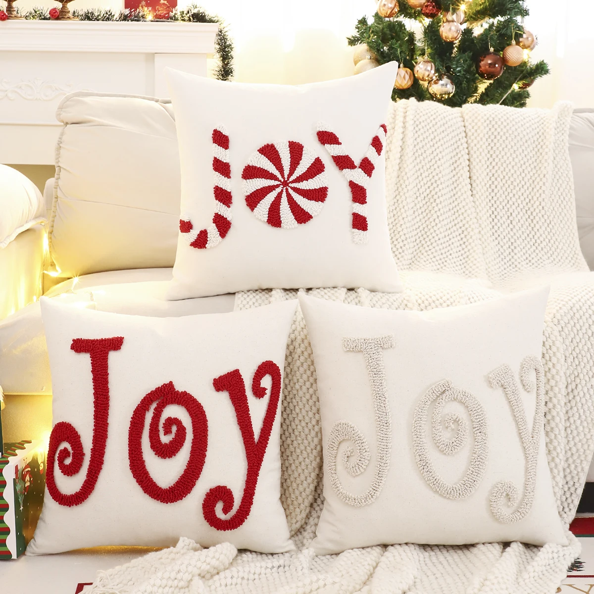 1PC Weihnachtsdekoration Dekokissenbezug Stickerei Leinwand getuftet