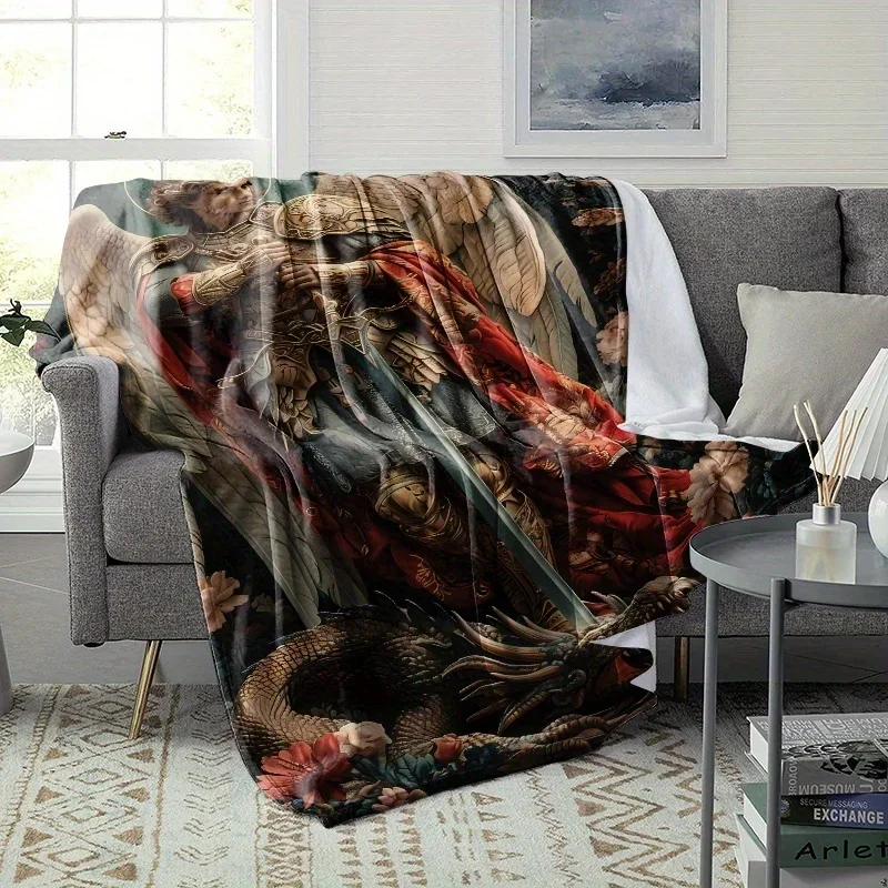 Epic Angel Warrior Dragon Tapestry Throw Blanket Gothic Fantasy Art Wall Decor Bohemian Home Gift 150x230cm