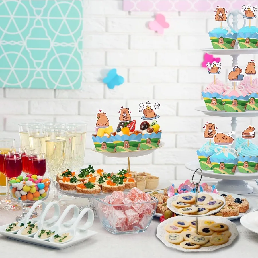 Juego de adornos y revestimientos para tarta de capibara, decoraciones de cumpleaños de capibara, fiesta de cumpleaños para Baby Shower, decoración festiva para fiesta de capivaras