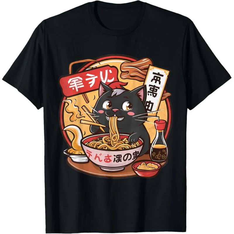 

Kawaii cat eating ramen cute Japan anime lover teen girl T-shirt