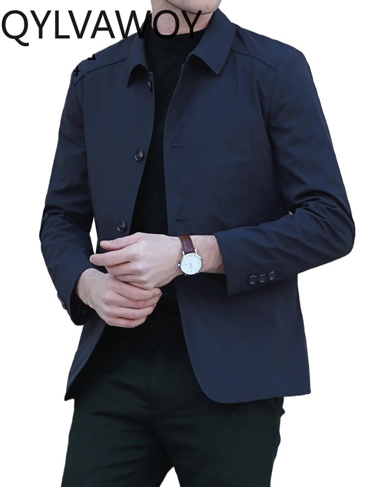 

QYLVAWOY 100% Polyester Middle-Aged Spring Autumn Casual Men's Lapel Cadre Jacket Outerwear Middle-Aged Elderly Jacket LJ2198