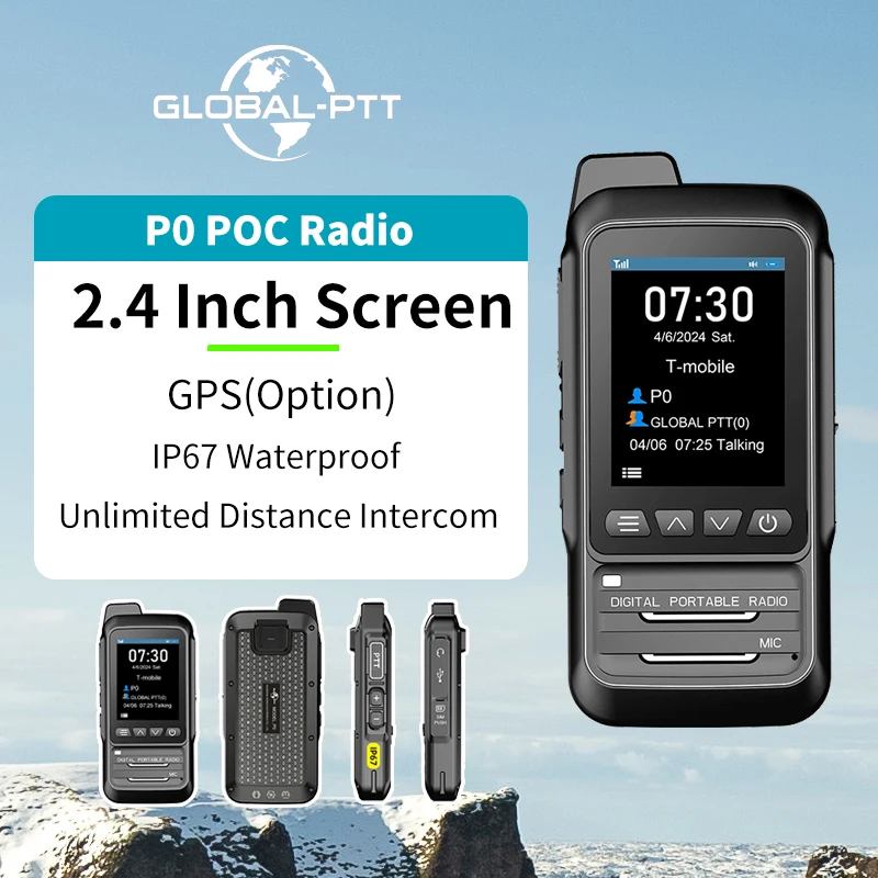 Global-PTT P0 Walkie Talkie POC Radio Network 4G Wodoodporny Przenośny Mobilny Dwukierunkowy Komunikacja dalekiego zasięgu Profesjonalny 5000km