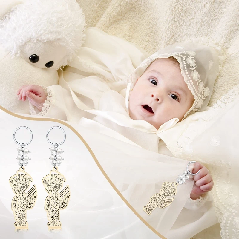 Wooden Baptism Key Rings Angel Keychain Baby Shower Favor Baptismal Souvenirs Communion For Bridal Shower Baptism