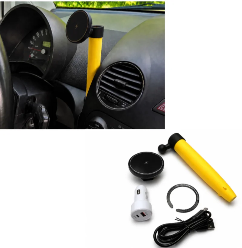 FOR Left-Hand Drive Car Yellow Vase Mag Safe Charg er Mount For VW New Beetle 1998-2010 LHD