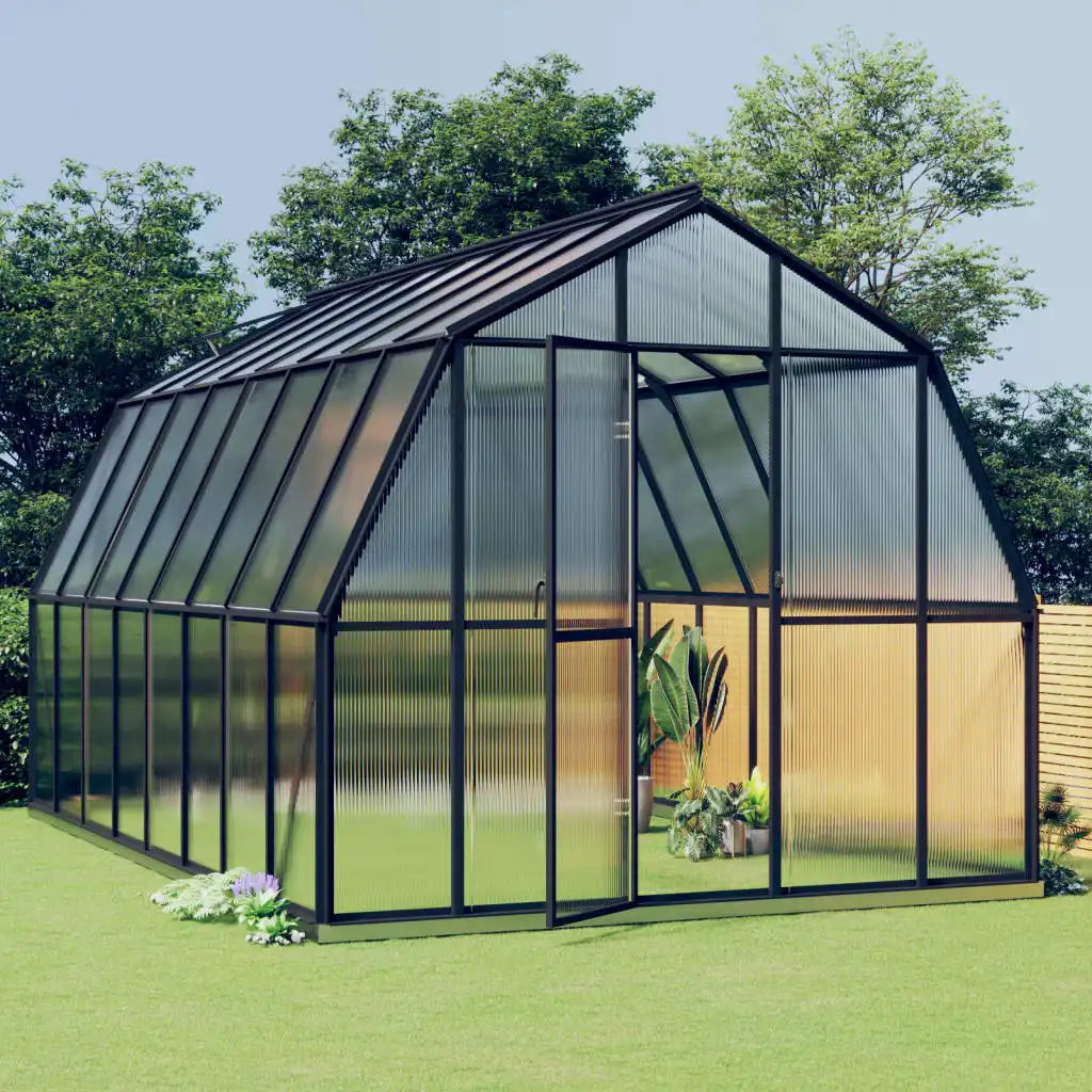 Greenhouse with base frame anthricite 12,63 sqm aluminum, winter-resistant Polytunnel garden greenhouse for growing tomatoes vegetables home garden shelter