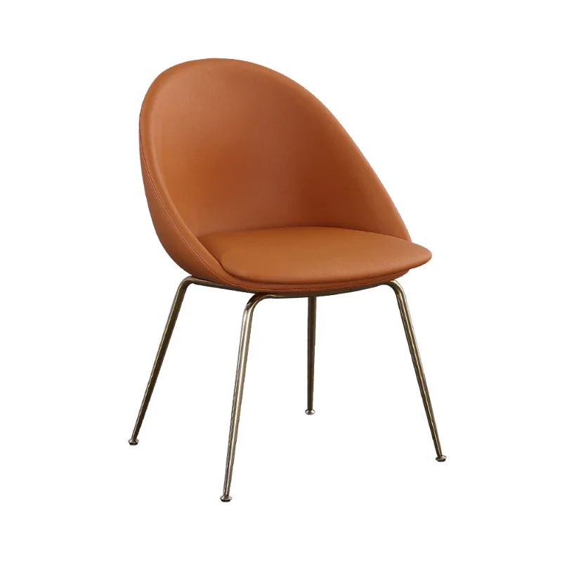 5 chairs, Nordic light luxury, glass stainless steel gold, glass steel orange leather, soft bag backrest chair