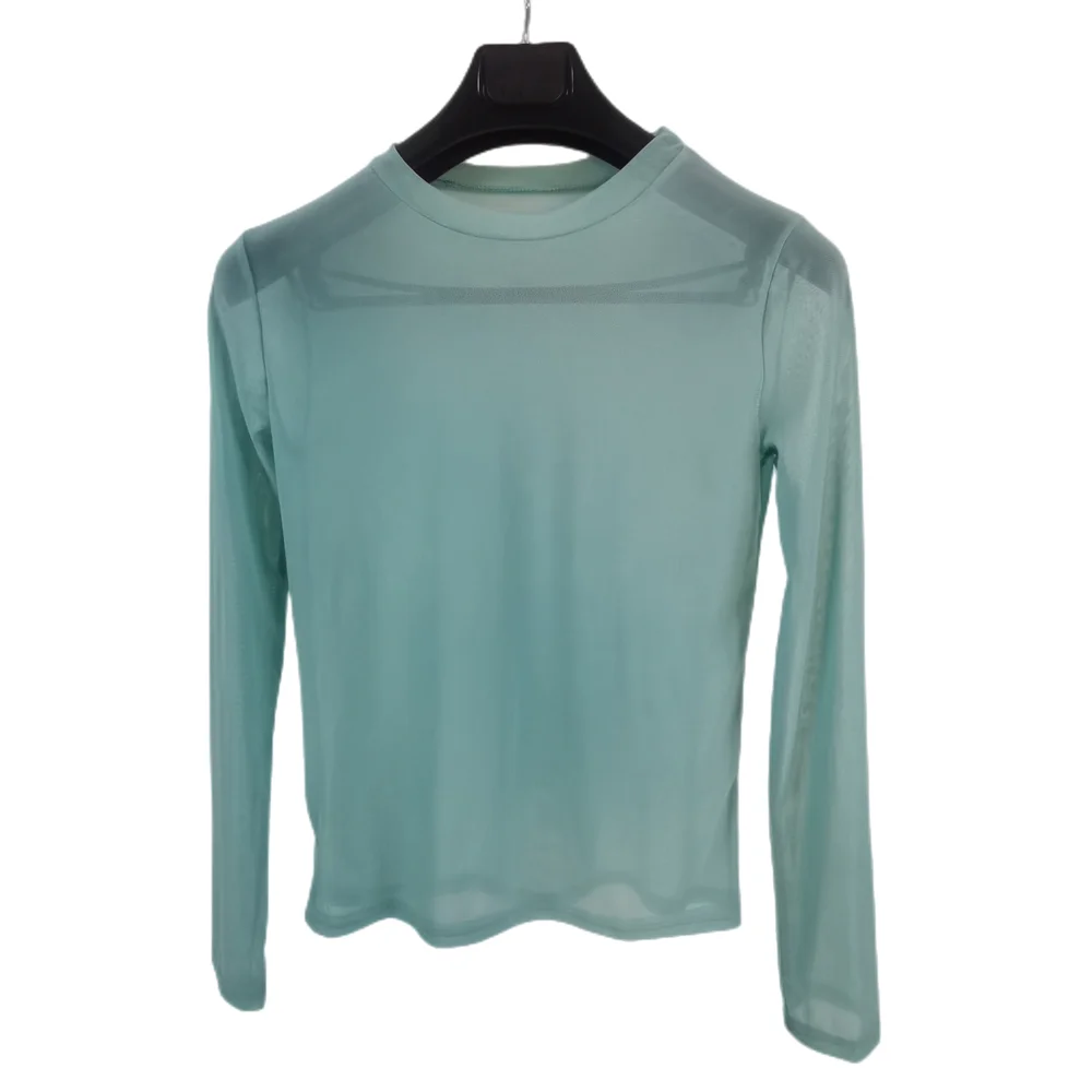 Solid Basic T-shirts Women Sheer Lace ThinTransparent Long Sleeve Sun Protection Mesh T Shirt Tops Blouse For Woman Covers Blusa