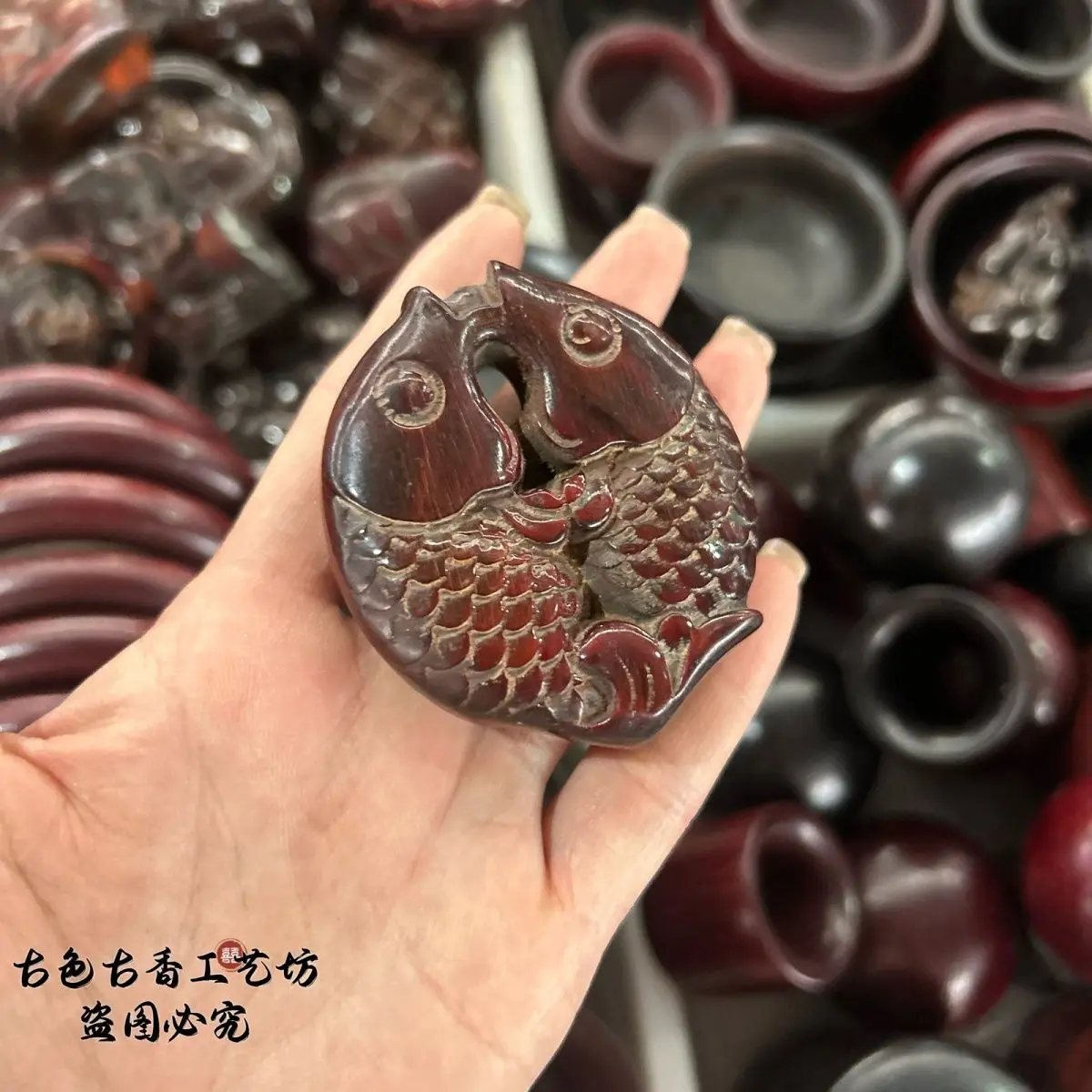 Ox horn Carved Good luck koi fish pisces zodiac Statue Ornaments Craft Gift