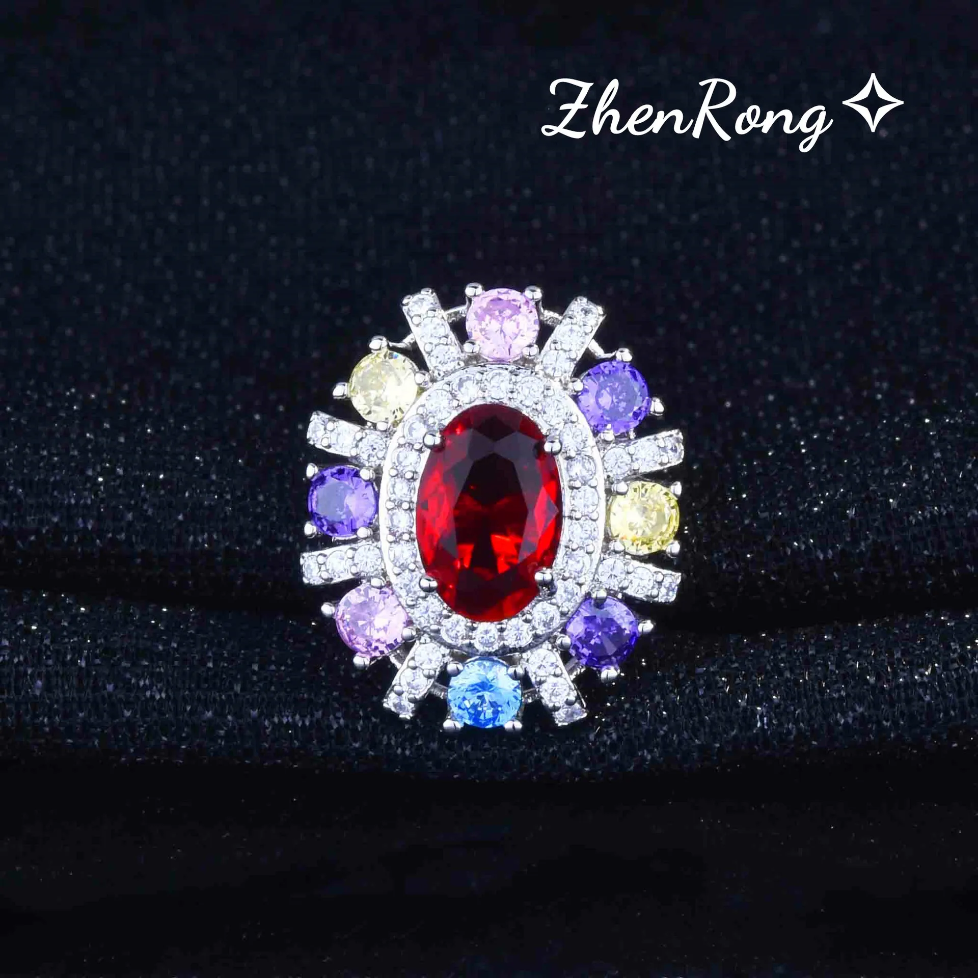 Foydjew New Fashion Temperament Color Simulation Tourmaline Jewelry Sets Oval Red Stone Pendant Necklaces Drop Earrings Rings - Image 2