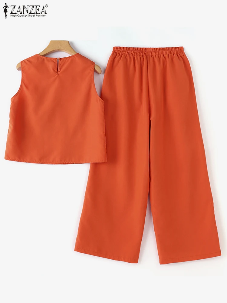 Top senza maniche da donna Vintage set di pantaloni a gamba larga set coordinati estivi ZANZEA 2 pezzi pantaloni floreali ricamati tute tuta