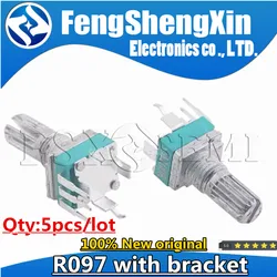 5PCS Vertical single R097 RK097 precision potentiometer with bracket, handle 15mm, no gear, 3pin B10K 2K 5K 100K 1M A500K